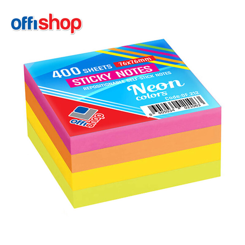 Cube Block Sticky Notes Neon 75X75 - 400 Sheets
